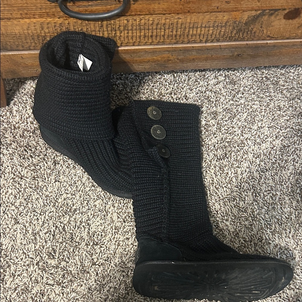 UGG Black Knit Button Boots